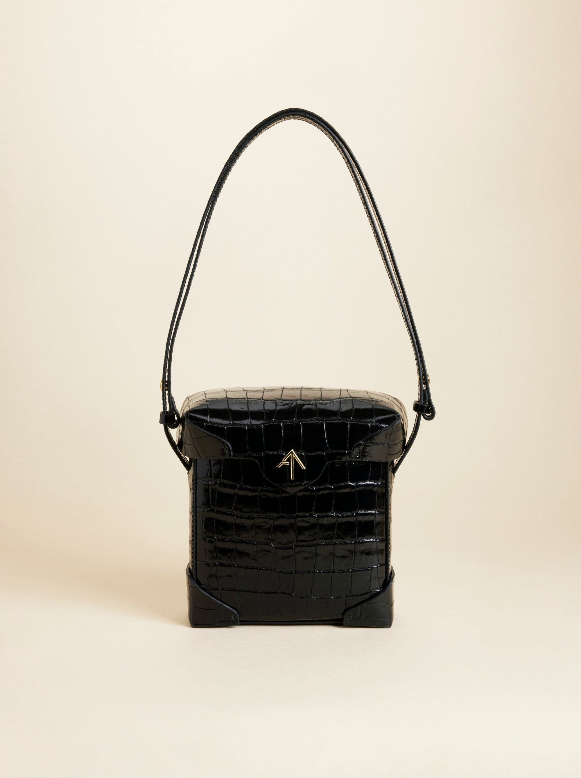 Mini Pristine Croc Embossed Calf Leather Black