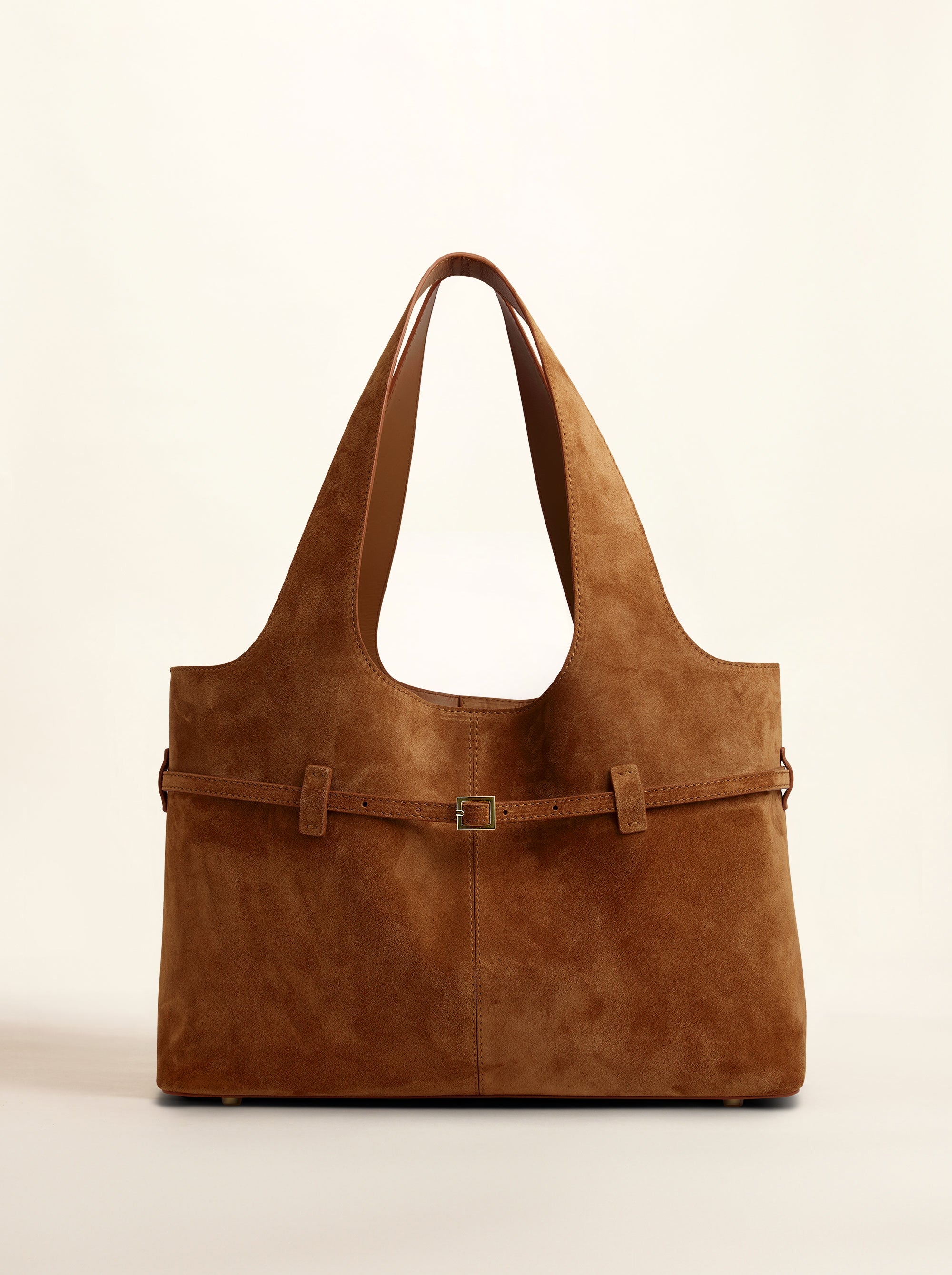 Cambon Cabas Camel Suede Leather Front