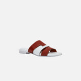 15 Woven Leather Slippers Red bole & White Soft