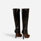 Knee High Pointy Toe Boots Black High Gloss