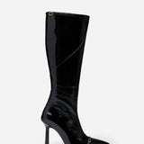 Knee High Pointy Toe Boots Black High Gloss