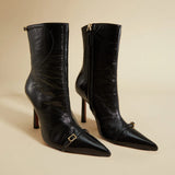 Pointy Toe Ankle Boots Black High Gloss