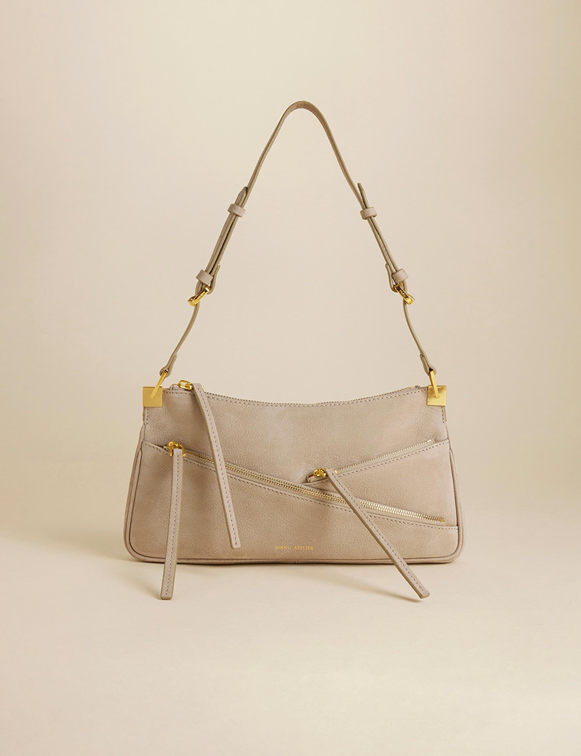 Three Zipped Full Grain Nubuck Leather Silk Grey 