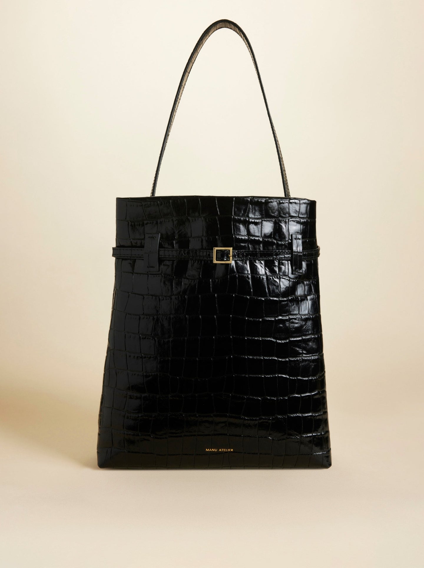 Tote Du Jour Croc Embossed Calf Leather Black 