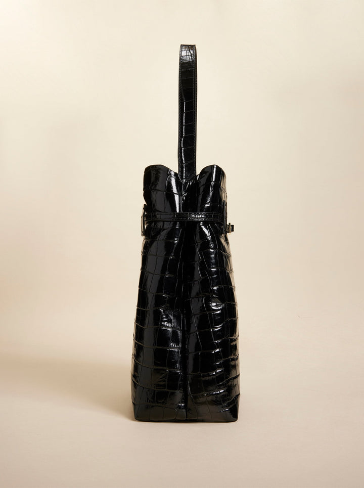 Tote Du Jour Croc Embossed Calf Leather Black 2
