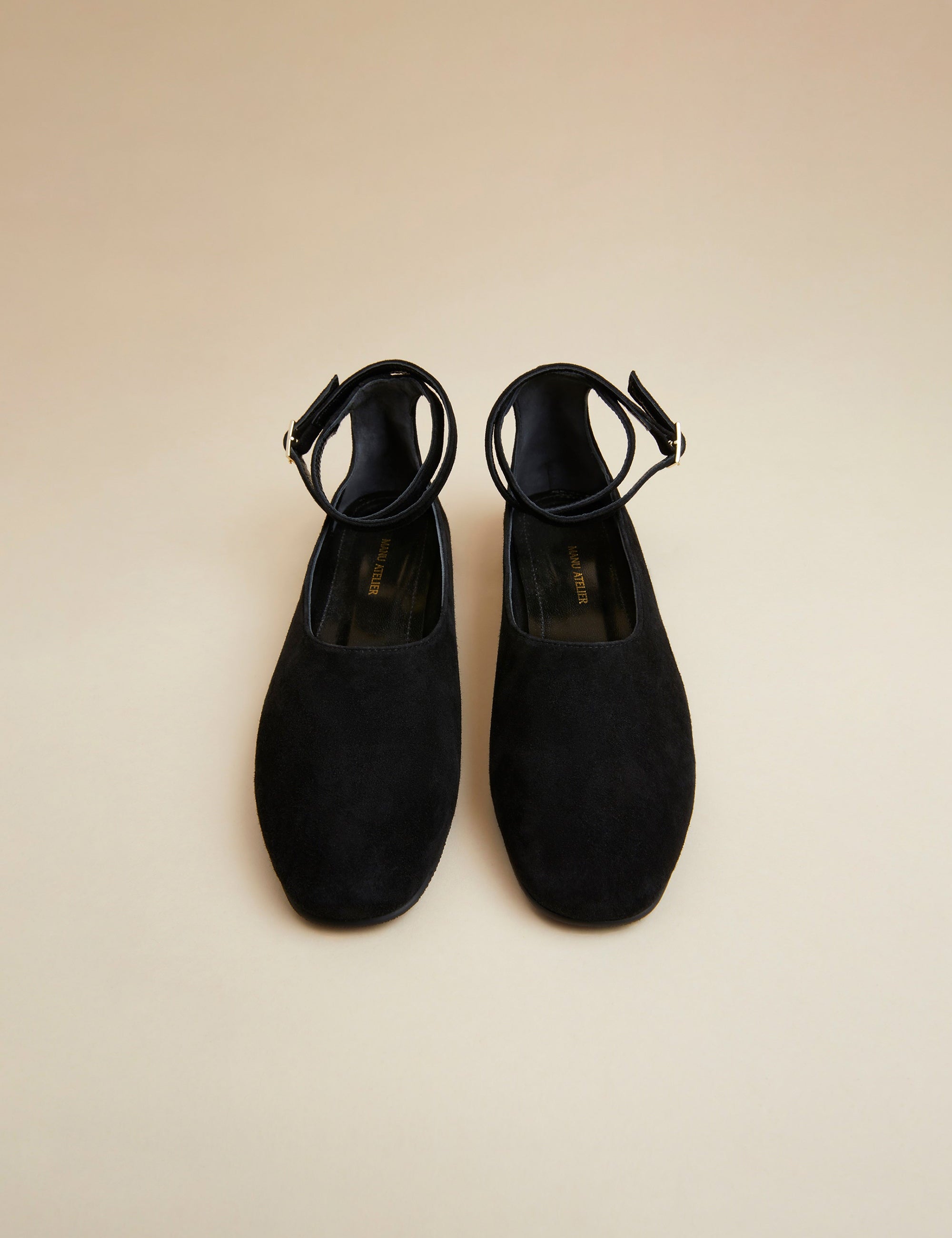 Manu Ballet Flats With Cross Over Ankle Strap Black Suede