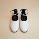 Manu Ballet Flats With Cross Over Ankle Strap White Soft