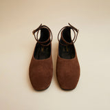 Manu Ballet Flats With Cross Over Ankle Strap Chocolate Suede