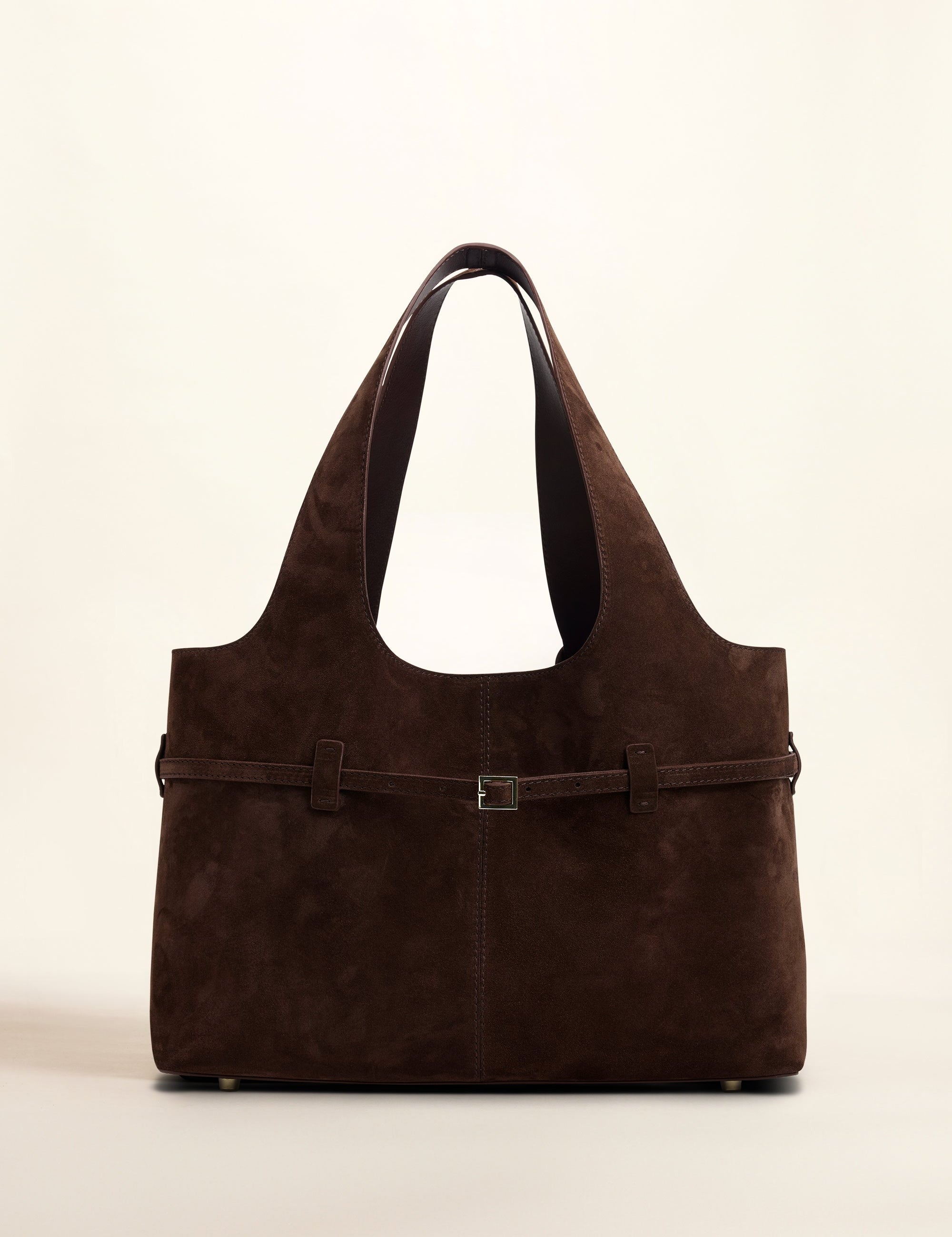 Cambon Cabas Deep Brown Suede Leather Front