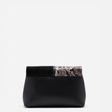 The Fold Bag Black Suede & Snake Embossed