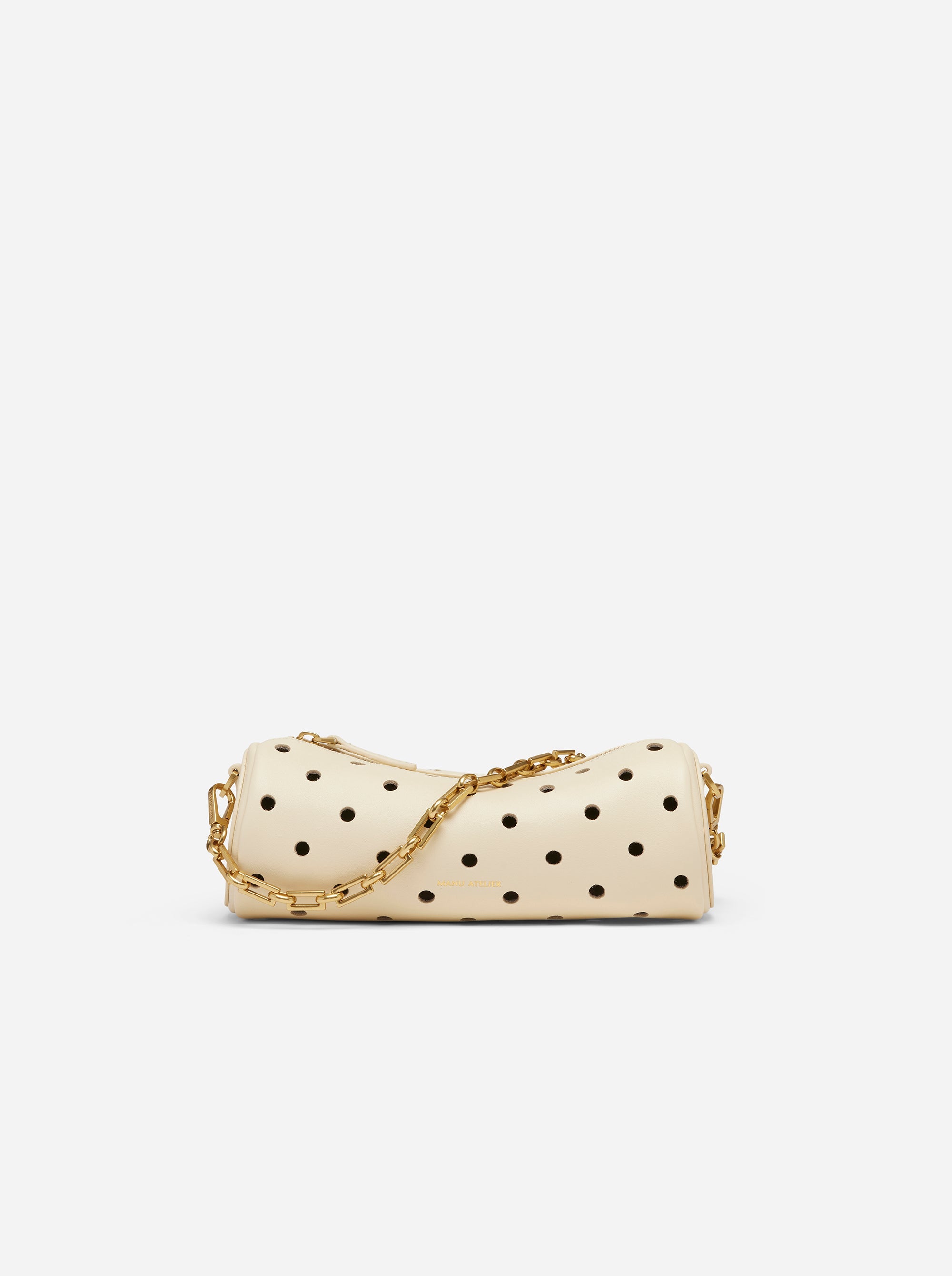 MINI CYLINDER PERFORATED SOFT CALF LEATHER VANILLA 