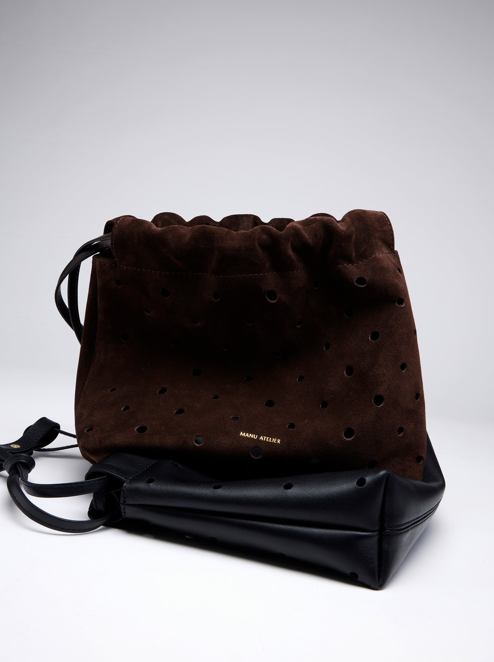 Romy Pouch Perforated Deep Brown Suede front