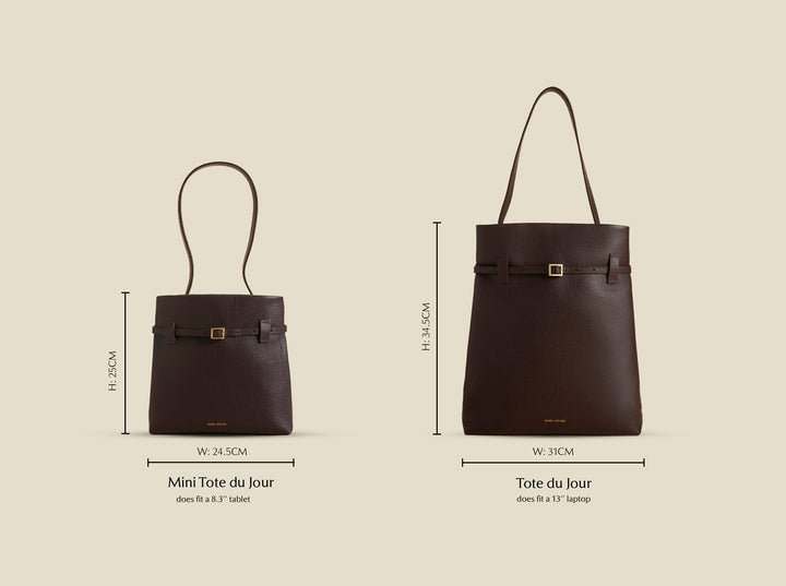 Mini Tote du Jour and Tote du Jour Deep Brown Calf Skin Leather