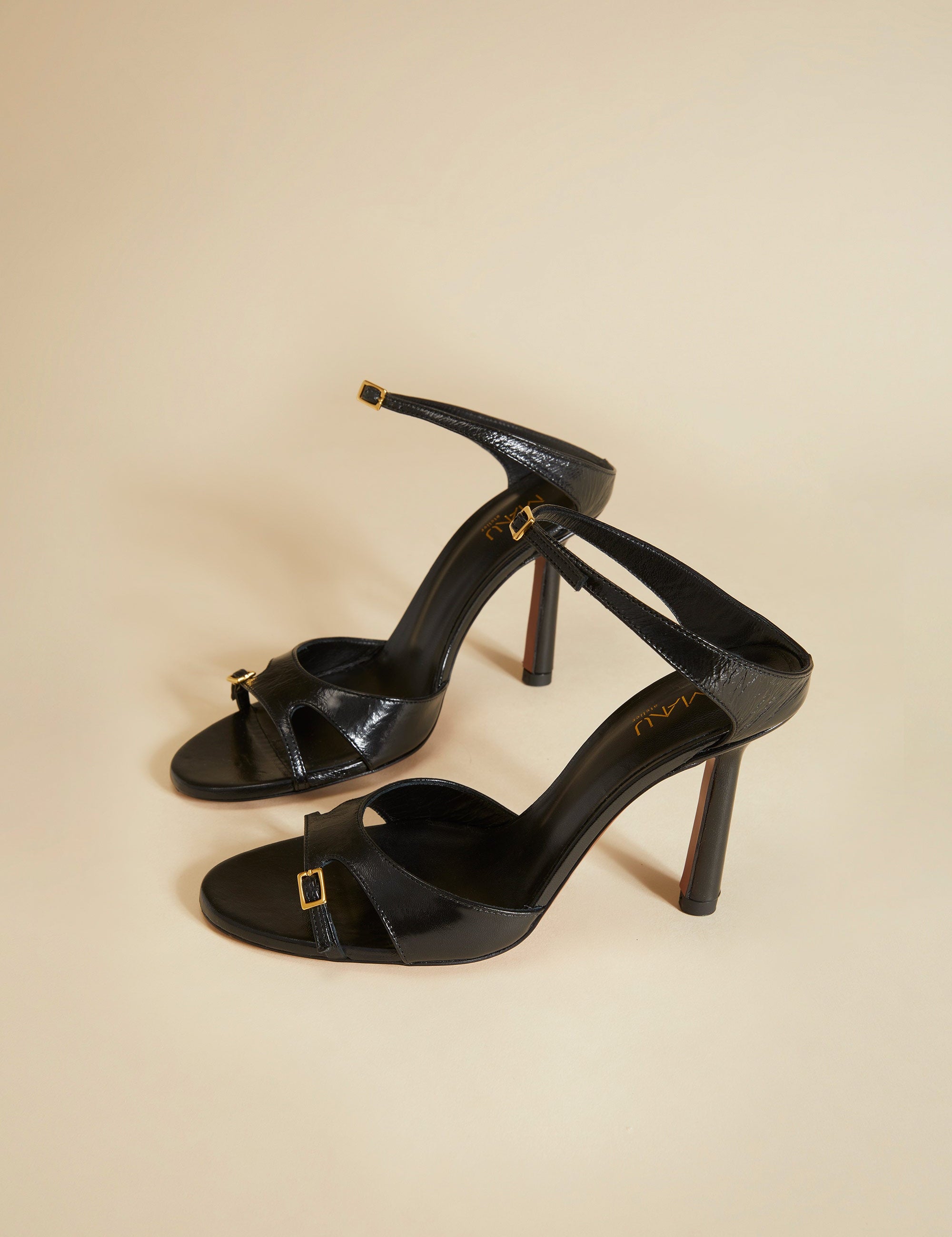 Almond Toe Sandals Black High Gloss