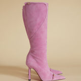 Knee High Pointy Toe Boots Cyclamen Suede
