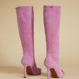 Knee High Pointy Toe Boots Cyclamen Suede