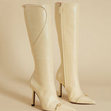 Knee High Pointy Toe Boots Vanilla