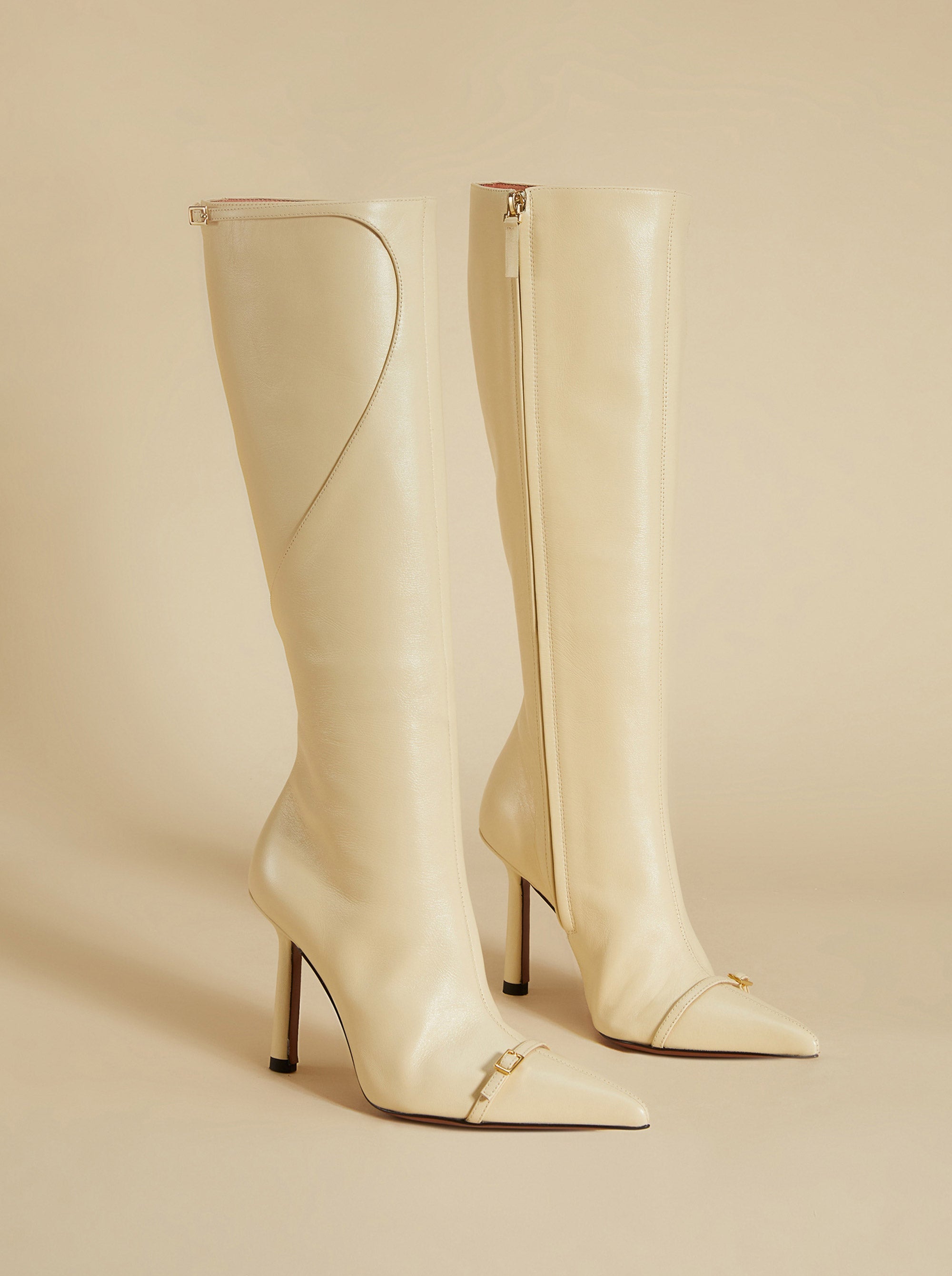 Knee High Pointy Toe Boots Vanilla