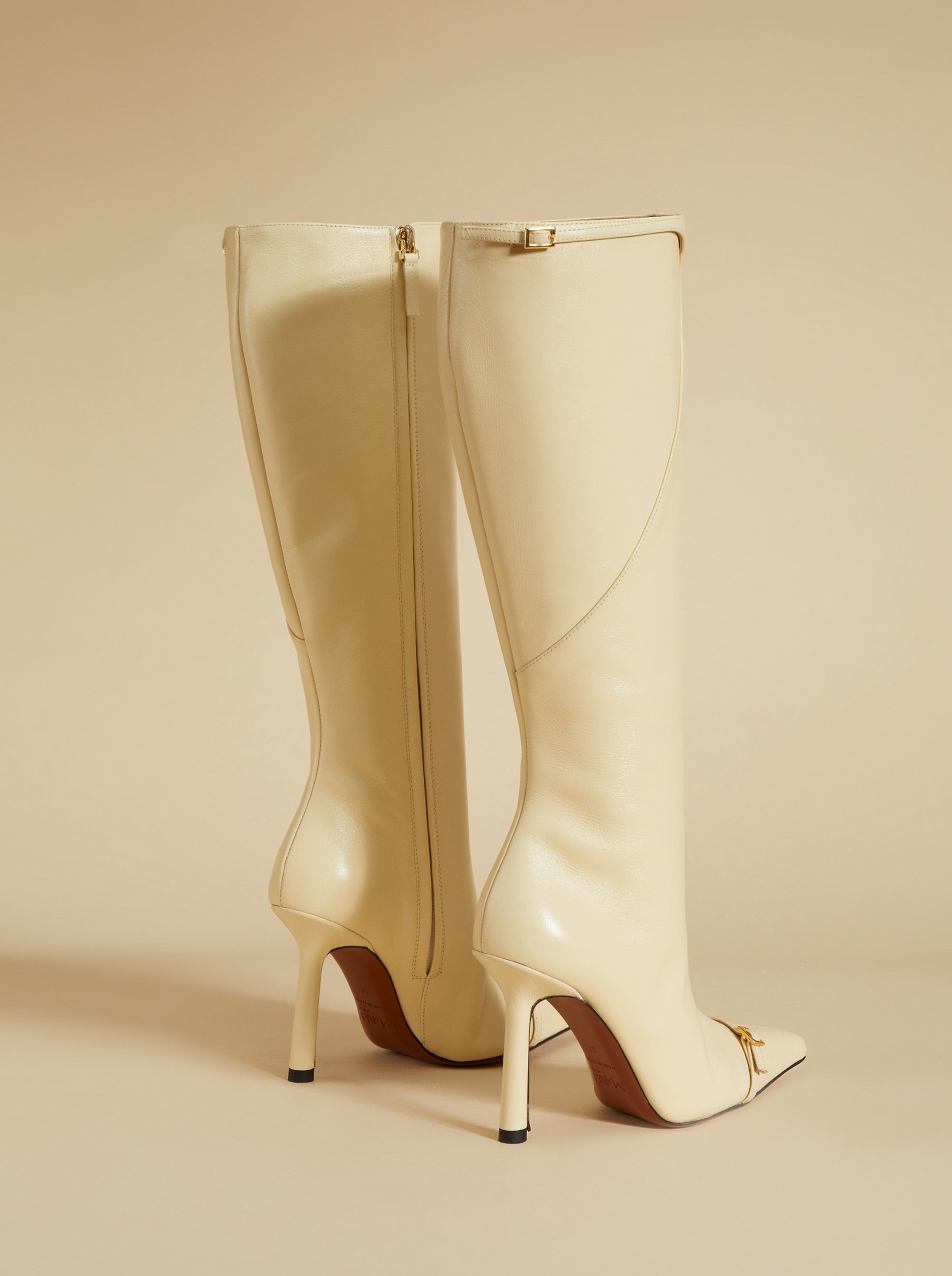 Knee High Pointy Toe Boots Vanilla Back